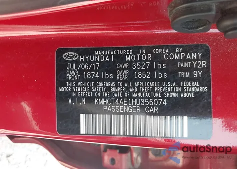 2017 Hyundai Accent Value Edition from USA, damaged, VIN KMHCT4AE1HU356074